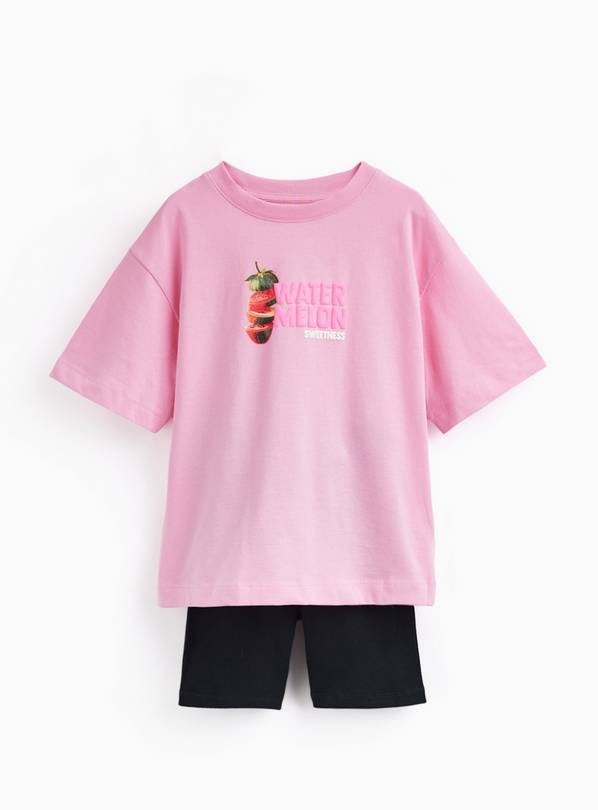 Pink Melon Graphic T-Shirt & Cycle Shorts Set 11 years